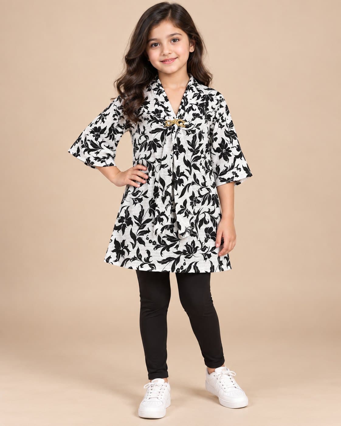 Bold Floral Long Shirt - Black & White