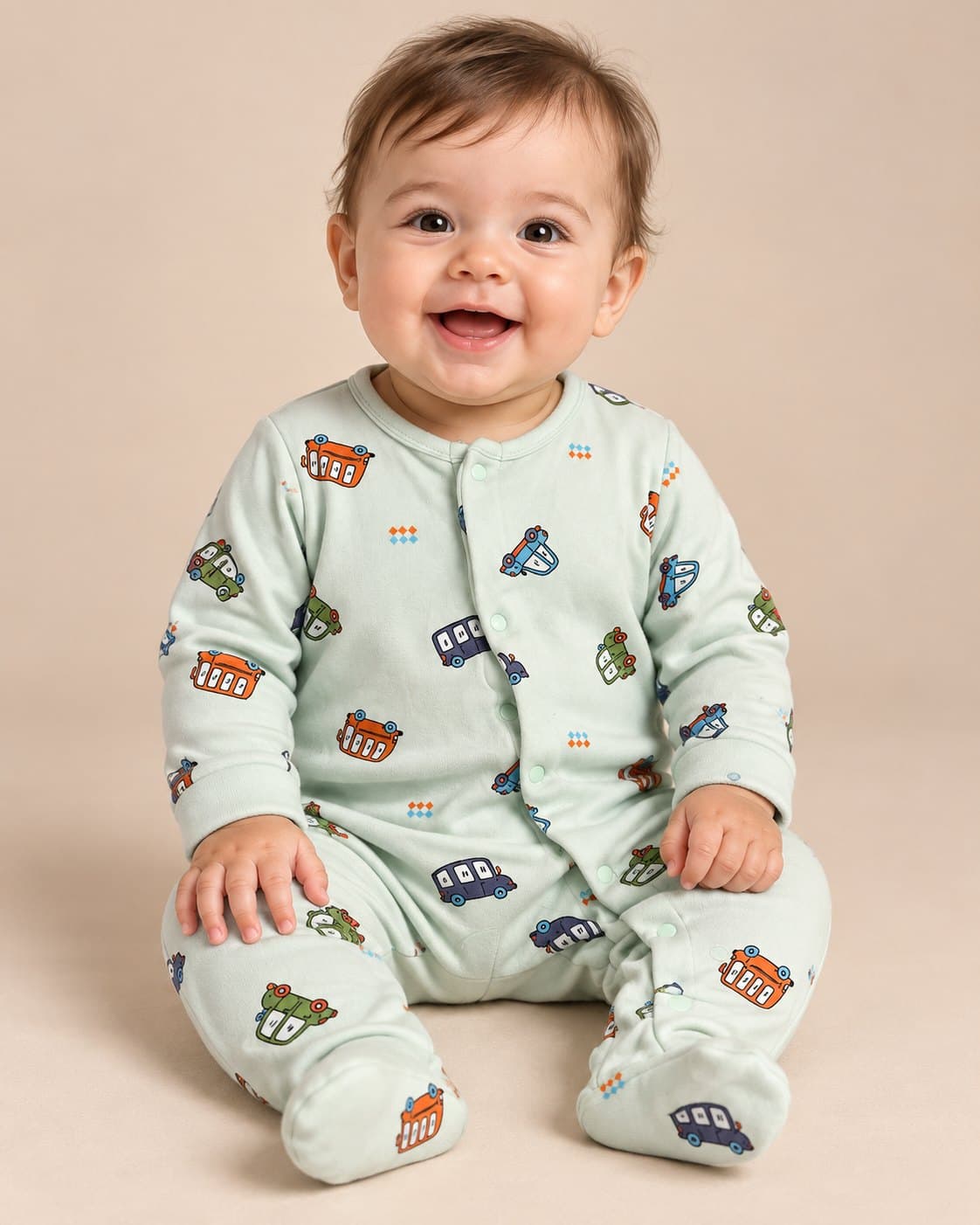 Cars Print Winter Romper with Socks - Light Green