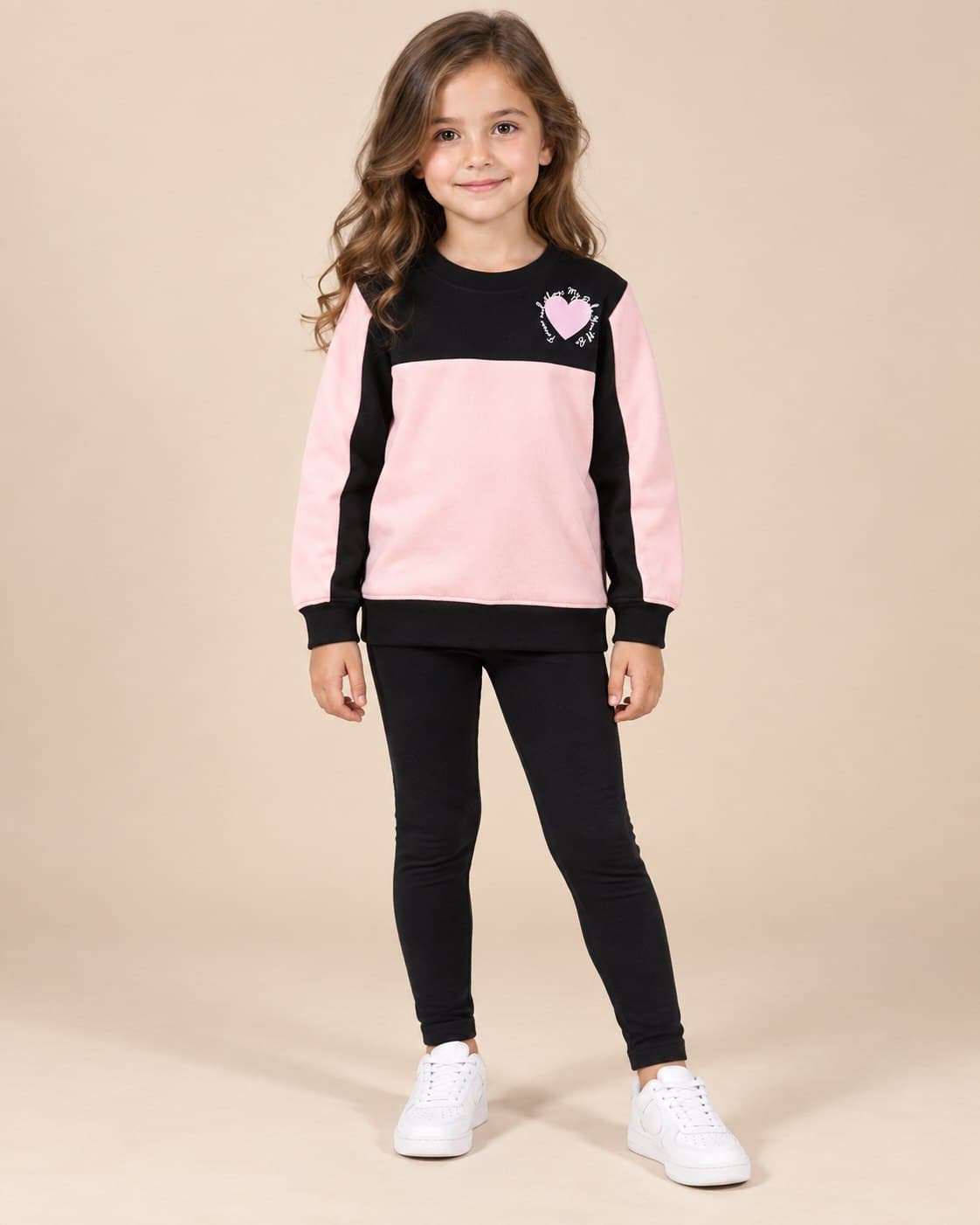 Colour-Block Heart Sweatshirt - Pink & Black