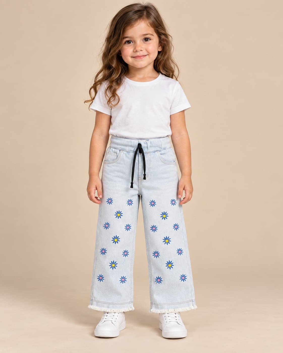 Daisy Print Baggy Jeans - Light Blue