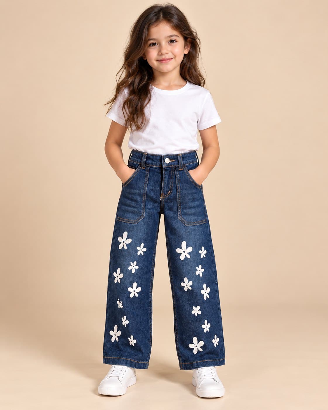 Daisy Print Jeans - Dark Blue