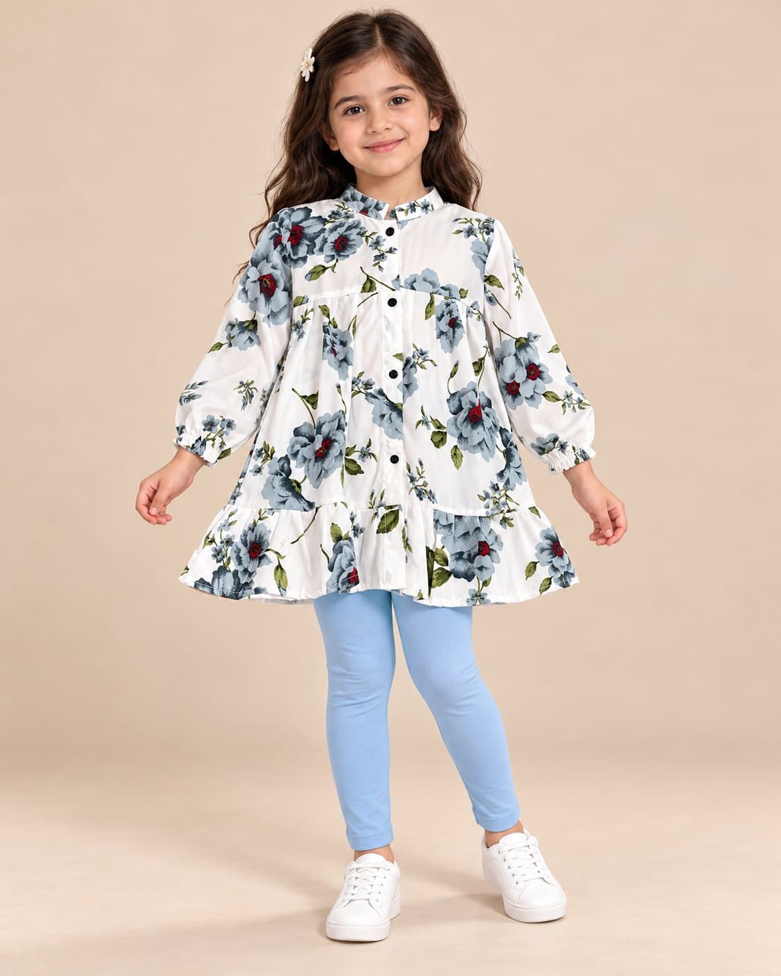Floral Long Shirt - White