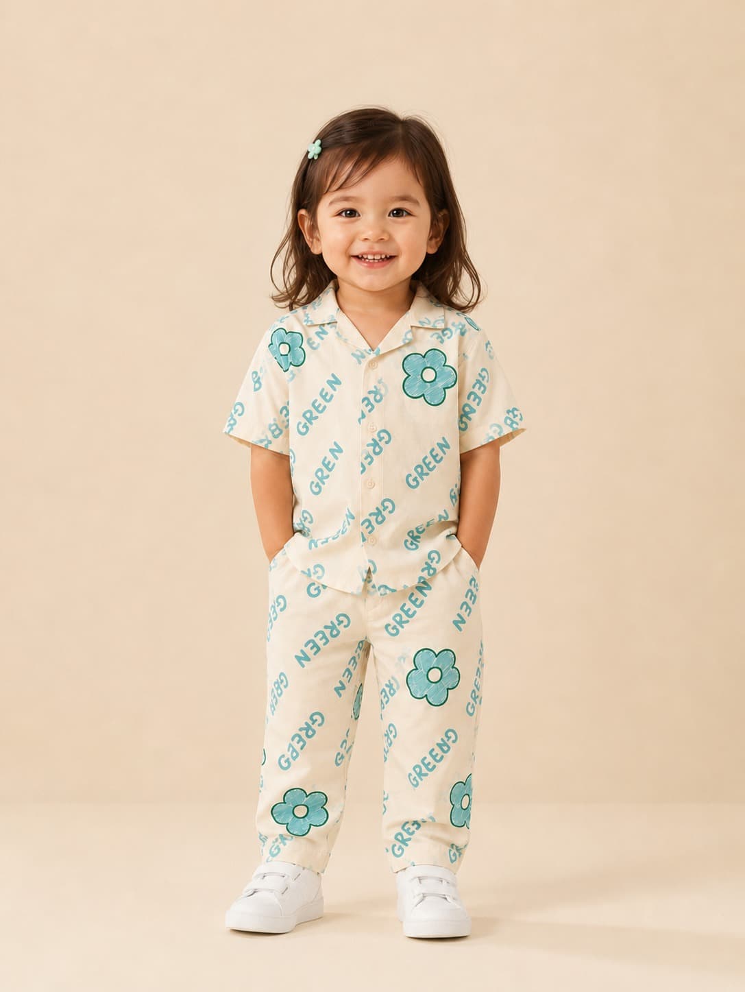 Green Bloom Print Shirt & Trouser Set