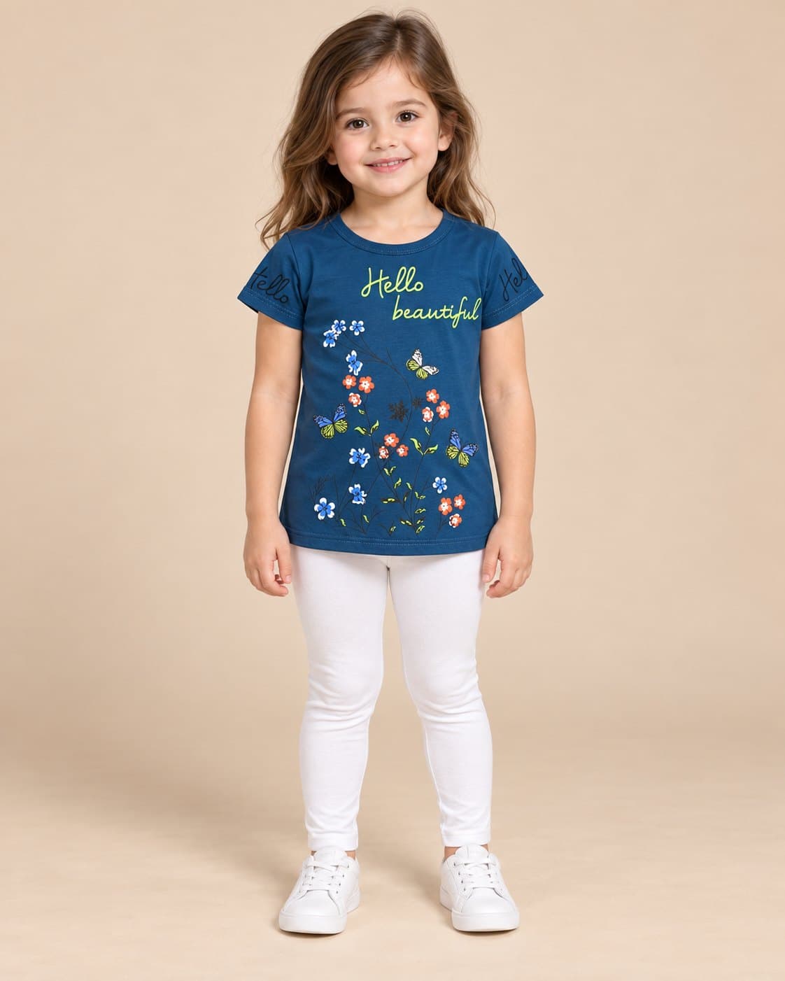 Hello Beautiful Floral Tee - Navy