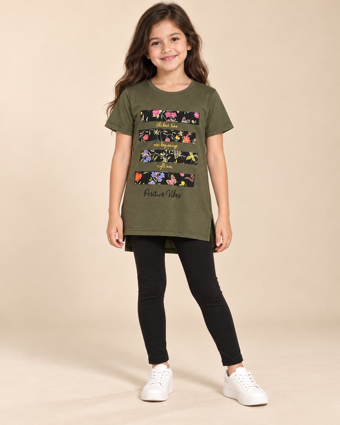 Positive Vibes Long Tee - Olive
