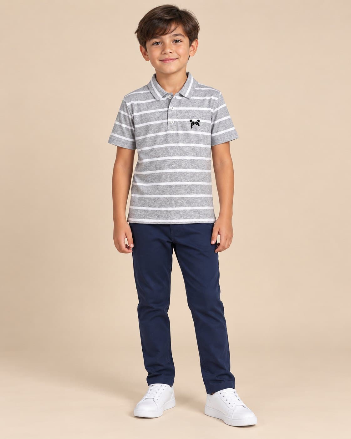 Striped Panda Polo - Grey & White