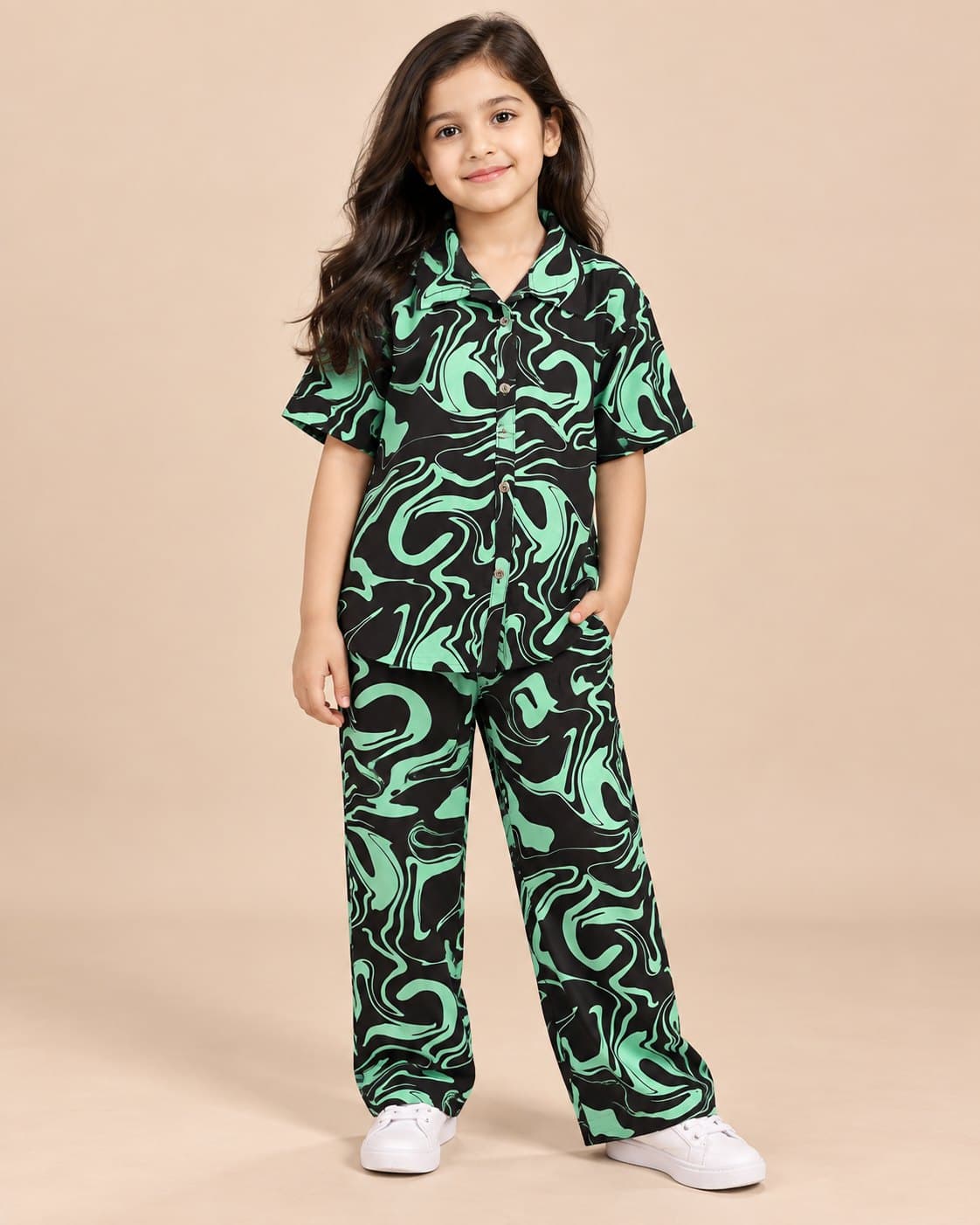 Swirl Print Co-ord Set - Green & Black