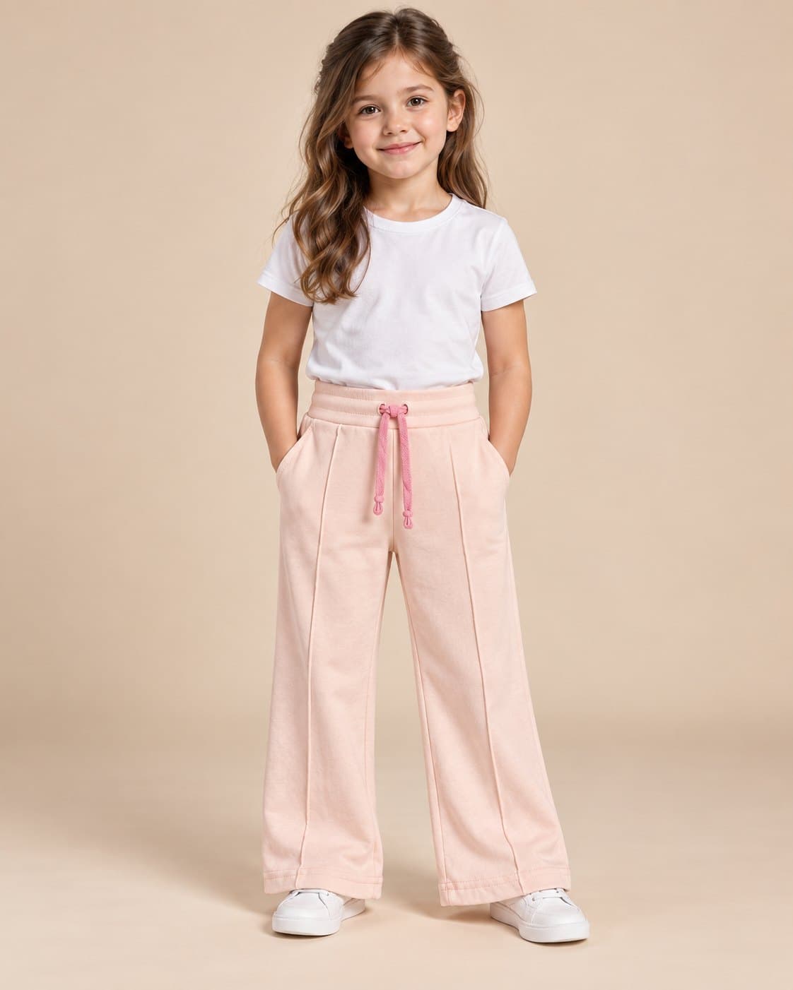 Wide-Leg Soft Trousers - Light Pink